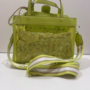 Nanette Lepore Lime Tote Bag NWT Clear Lining + Wristlet Set Crossbody Option